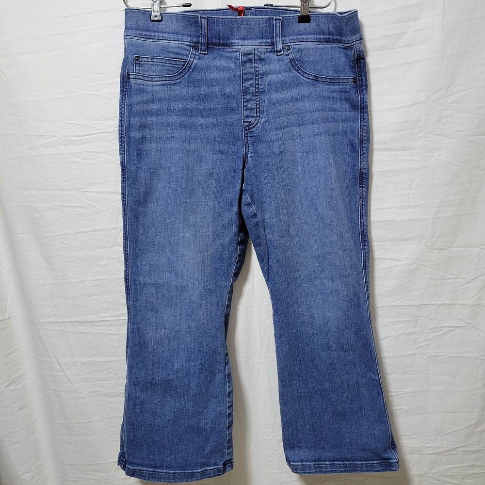 Spanx Kick Flare Crop Ankle Jeans Petite Size XL Blue Pull On 20541Q